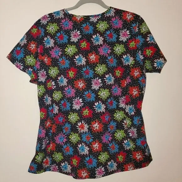 MED COUTURE BURST PRINT MULTICOLORED SCRUB TOP SIZE LARGE - Picture 4 of 6